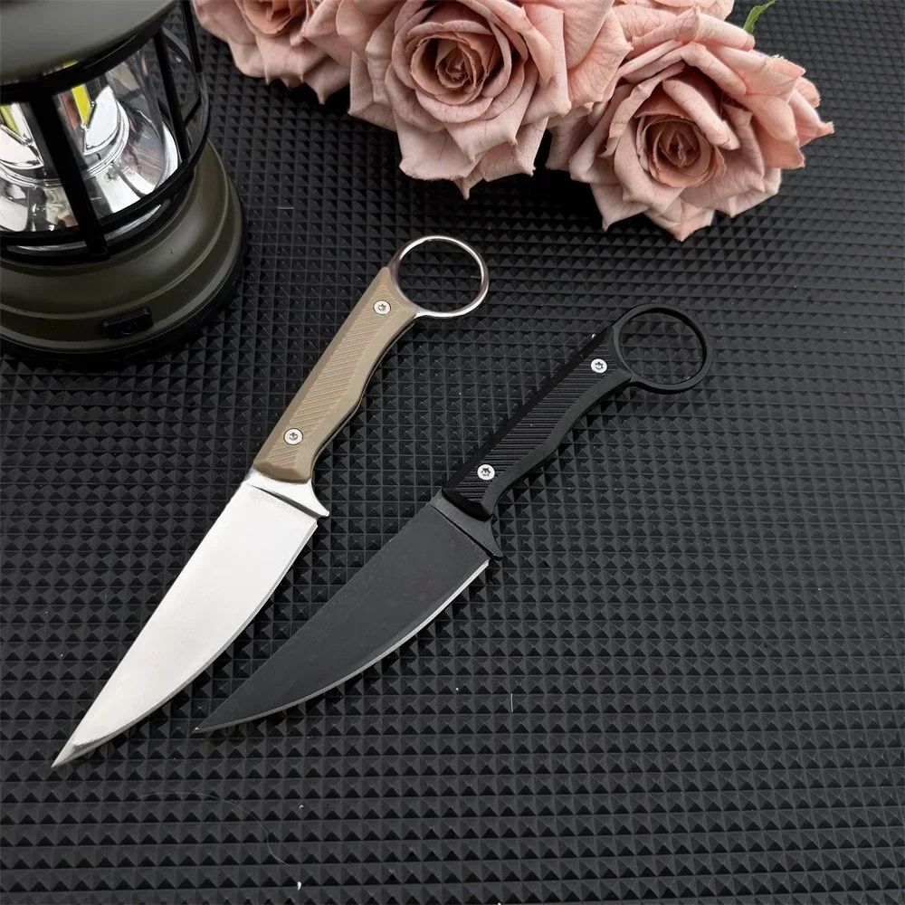 2 Fixed-blade Knives in Different Colors with Sheaths 8Cr13Mov Blades Nylon Fiber Handles Multifunctional Outdoor Fishing  Knife