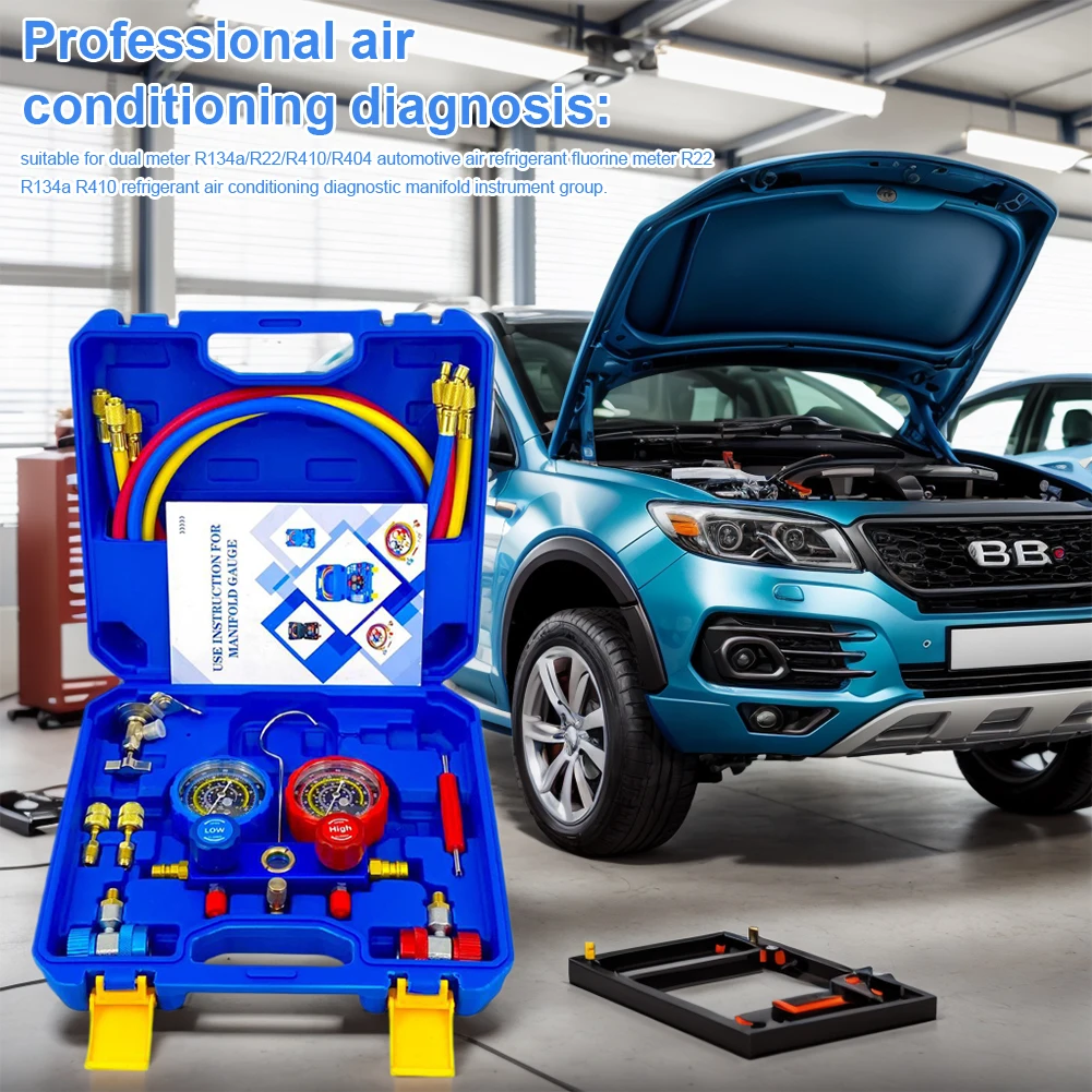 3-Wege-AC-Diagnose-Verteilermessgerät-Set mit 1,2 m Schläuchen, Klimaanlagen-Verteilermessgerät-Set für R134A/R22/R410/R404