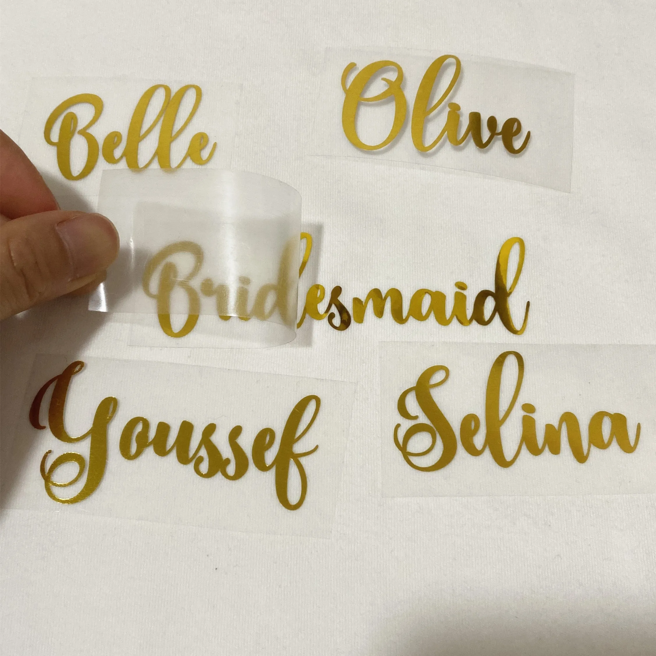 Personalized Name Sticker Golden Clothing Baby Suit Heat Transfer Vinyl Decal Custom Iron on Label DIY Bride Silk Robe Decor