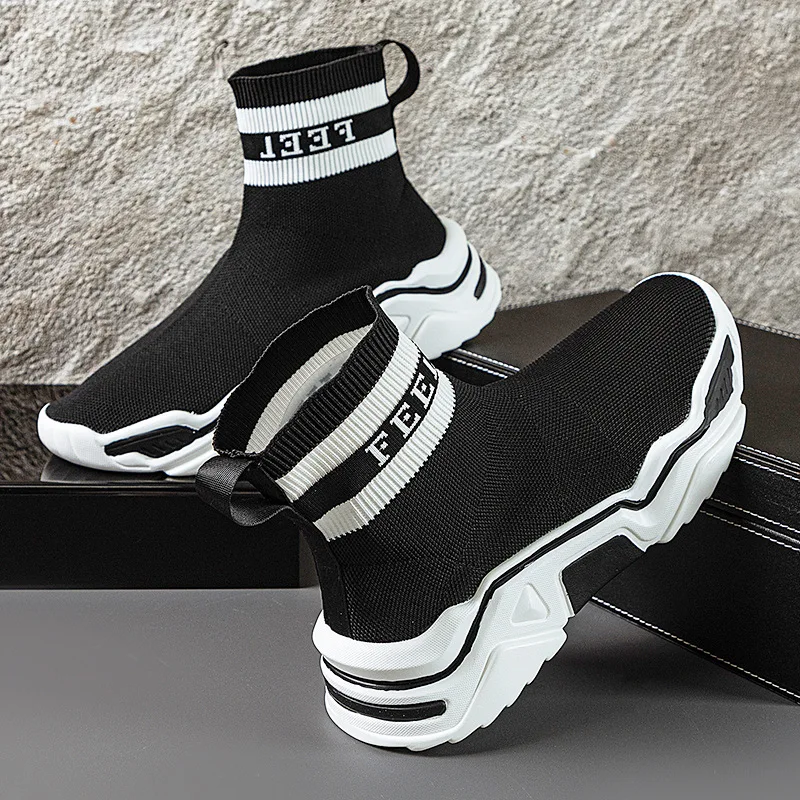 Men's elastic socks shoes Breathable sleeve men's shoes high top board shoes with raised men's elastic ankle boots A01