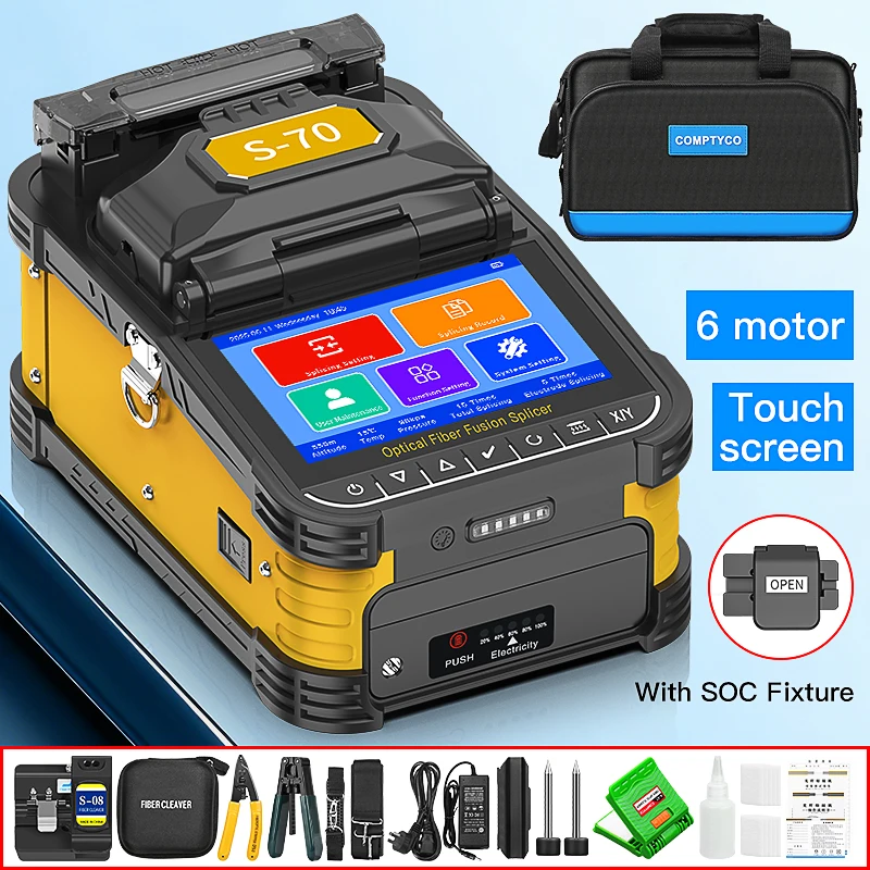 COMPTYCO S-70/A-5/FS-60F/S-90 Fiber Optic Fusion Splicer HD Touch Screen 10 Languages 6 Motors FTTH Optical Fiber Fusion Machine