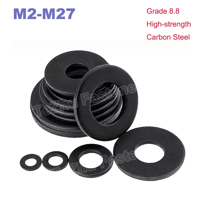 M2 M2.5 M3 M4 M5-M18 M20 M22 M24 M27 Black Grade 8.8 Carbon Steel Plain Washers Metal Screw Flat Washer Plain Gasket Pad GB97