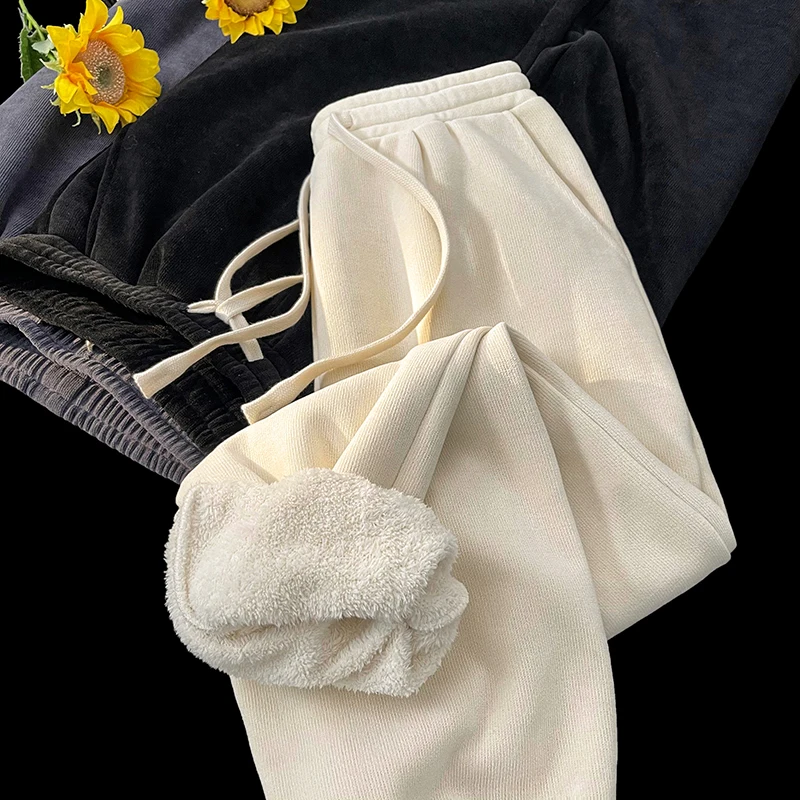 

Men's Corduroy Pants Winter Thiened Fce-lined Cuffed Sweatpants American Retro Heavy-du Sports Casual Trousers