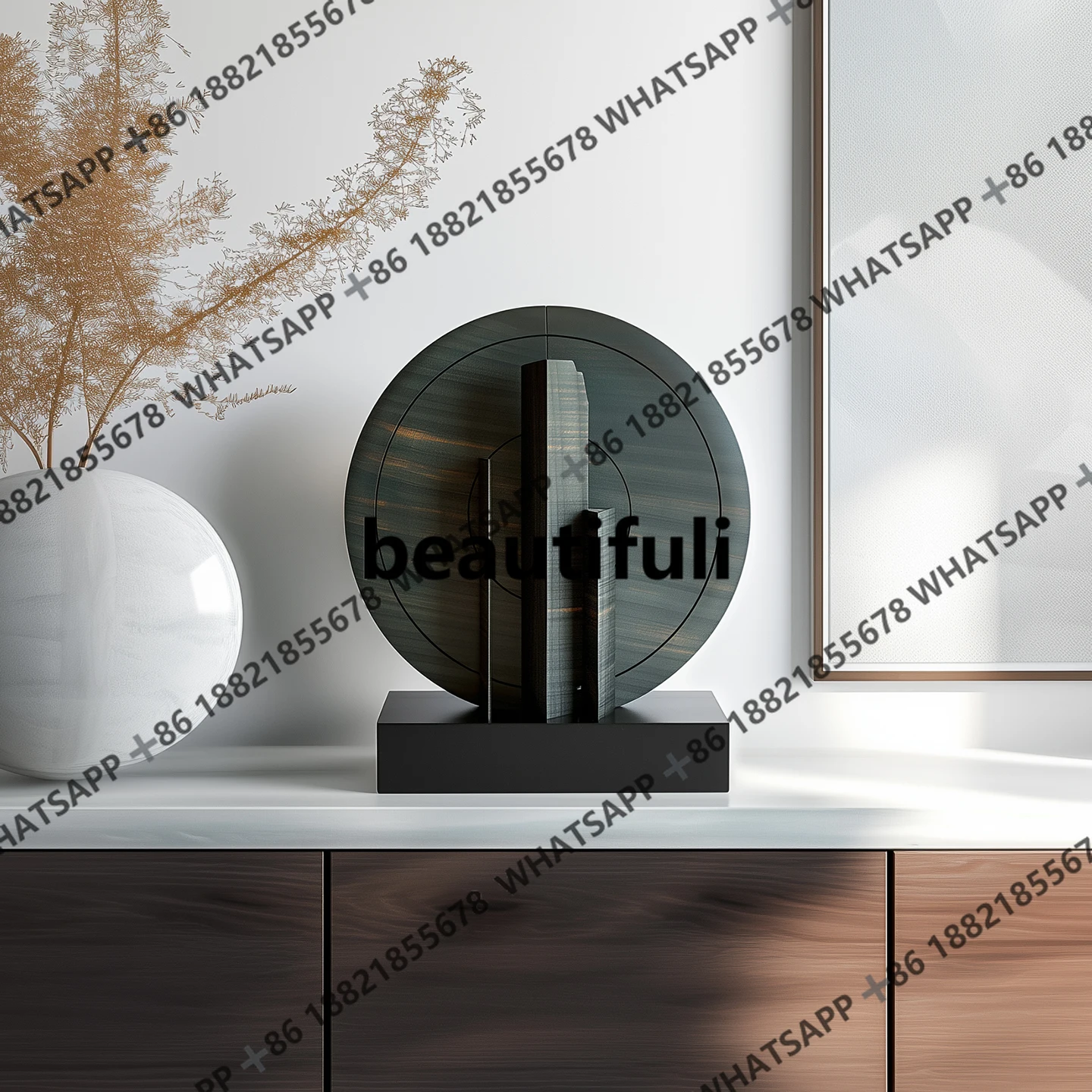 Round solid wood abstract urban art ornament entrance decoration designer soft decoration
