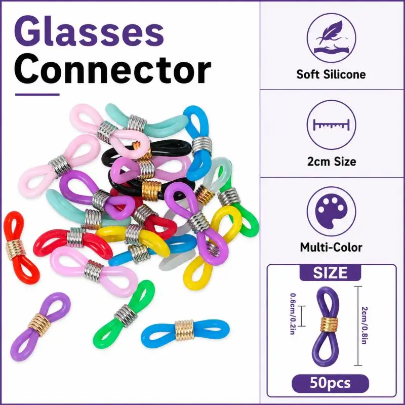 50pcs Eyeglass Chain End Adjustable Spring Rubber End Connector for Eye Glasses Sunglasses Cord Holder Strap Loop
