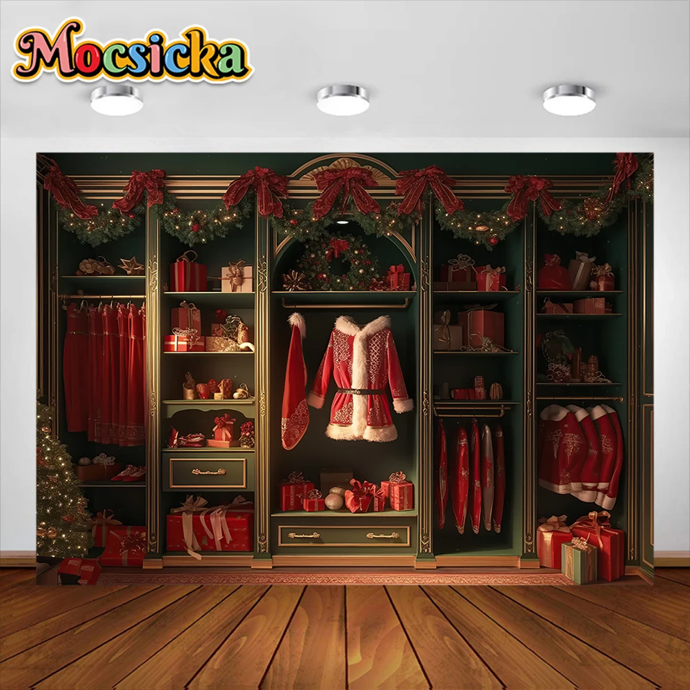 Christmas Photography Background Santa Wardrobe Cupboard Party Decoration Supplies Boy Girl Portrait Photo Backdrop Studio Props