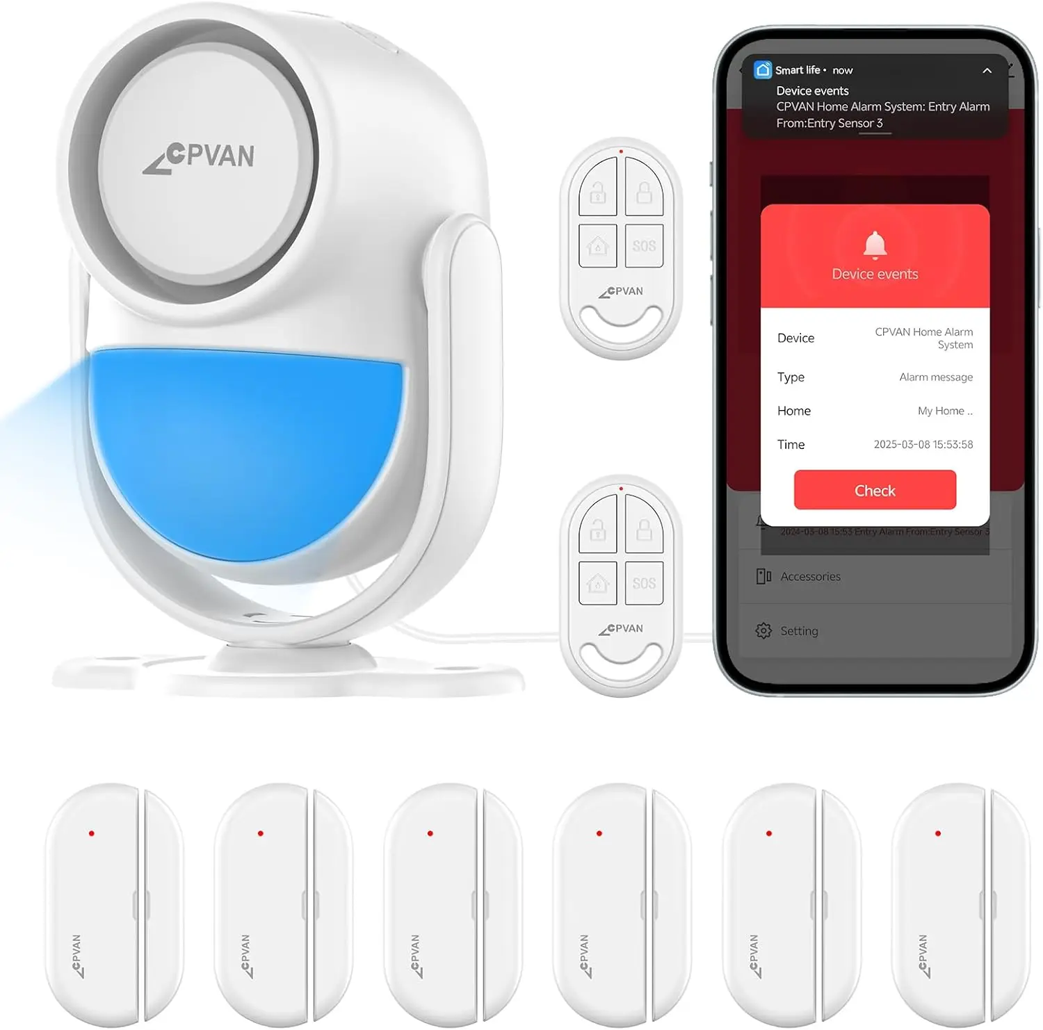 

Smart Home Security Alarm Kit with PIR Motion Sensor, WiFi App Alerts, 9-Piece DIY System for Doors and Windows