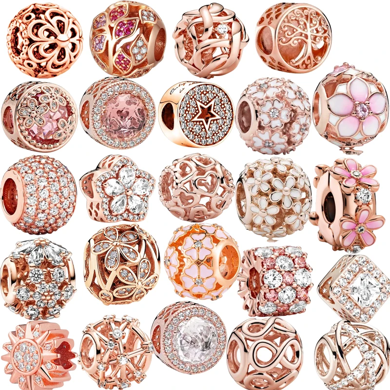 

New Hot,Sale Openwork Heart, Pink Enamel Flower Diamond&Pink White Diamond Charm Beads, DIY Women Jewelry, Fit Necklace&Bracelet