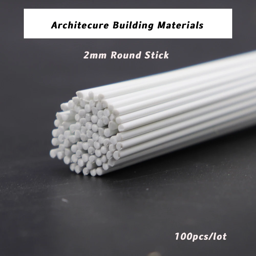 100pcs 2mm White Round Stick Model Architecture Building Materials ABS Plastic Toys Length 50cm DIY Model Making for Diorama