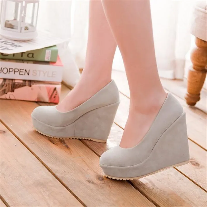 Spring Autumn New pattern fashion Round head Simplicity temperament Slope heel Women Shoes gray black Shallow mouth Women Shoes