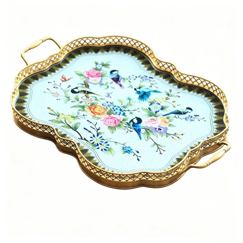 American & European Brass Tray, Decorative Tabletop Holder for Living Room Household Display