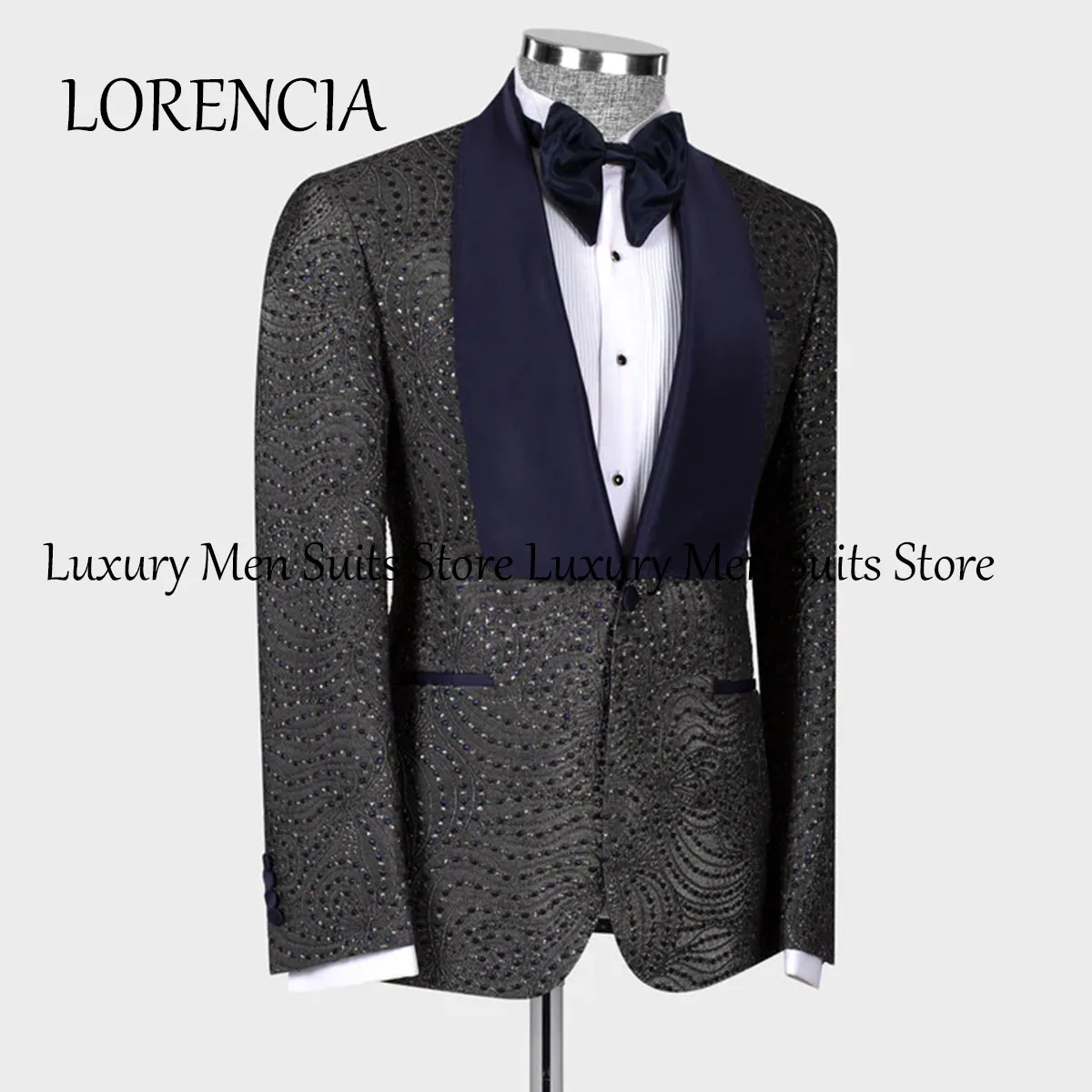 Customized Formal Luxury Bead Crystals Mens Suits Slim Fit Groom Wedding Tuxedos 3 Pieces Sets Bridegroom Prom Blazers Fashion