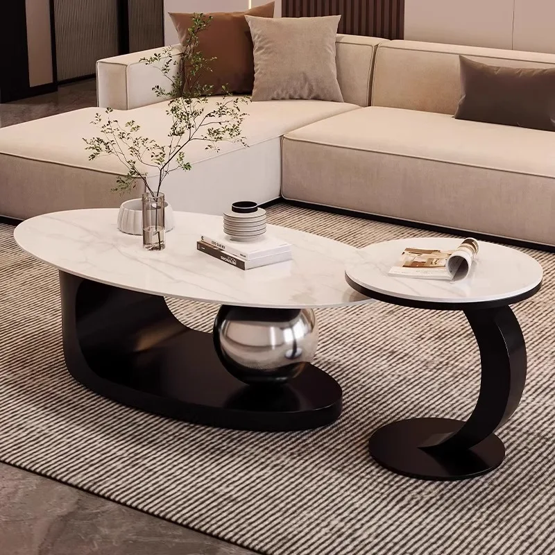 Living room rock slab coffee table combination simple modern small apartment home Italian minimalist light luxury Internet