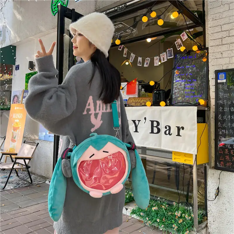 Japanese Style Hatsune Miku Plush Crossbody Bag Cartoon Large Capacity Plush Zipper Shoulder Bag Cute Storage Bag Friend Gift view 6