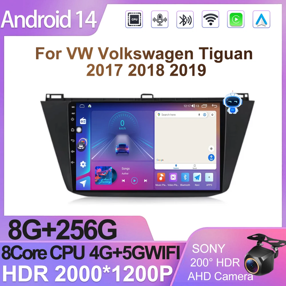 Android Radio For VW Volkswagen Tiguan 2017 2018 2019 Car Multimedia Player GPS Na Carplay  vigation 10 Inch 8 Core  DSP 5G Wifi