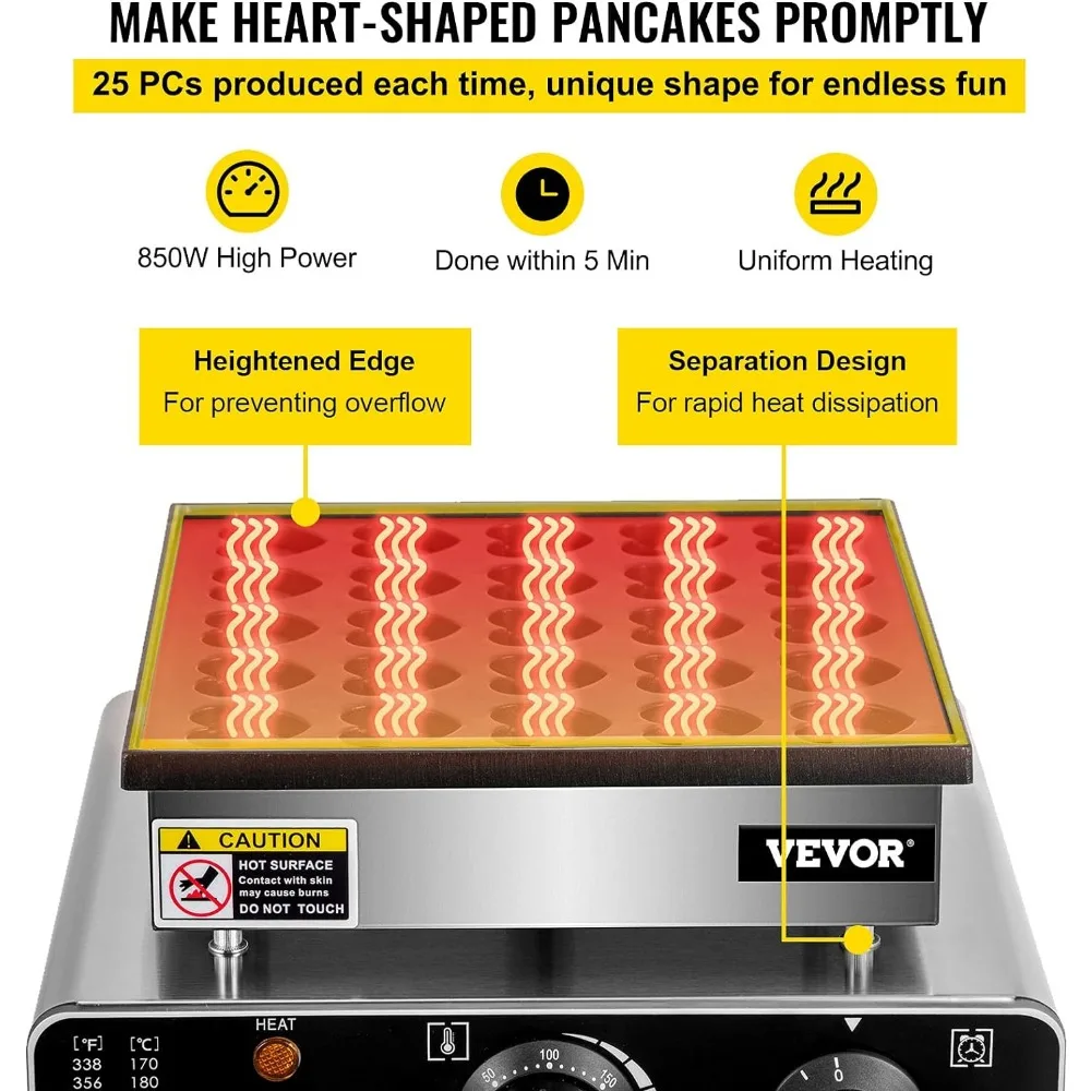 ミニ電気オランダパンケーキメーカー、ハート型、商用パンケーキ機、25個