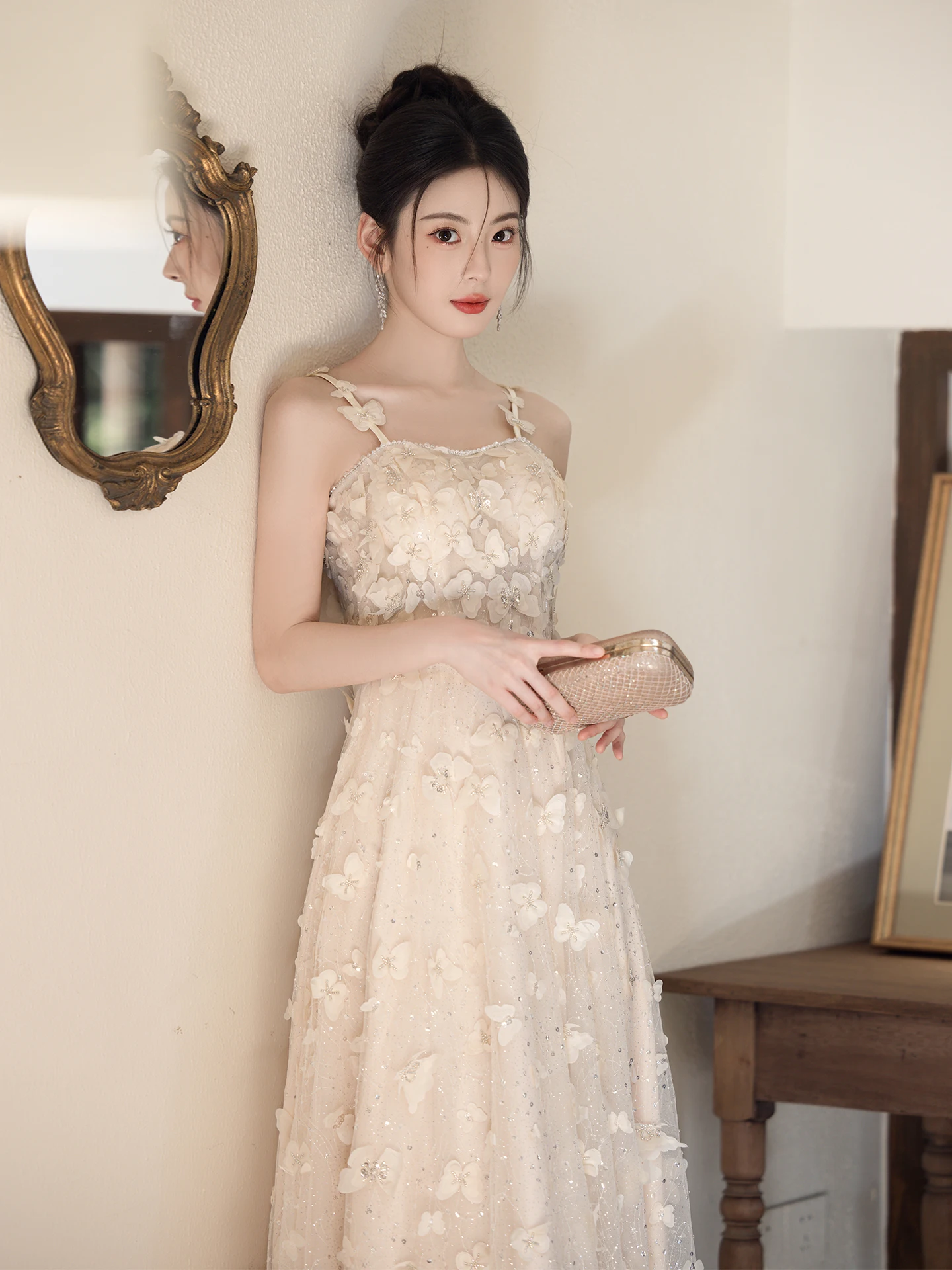 Vestido de noche de Súper Hada de Color champán, correa para mujer, Princ Sle, ceremonia para adultos, cumpleaños, compromiso, lujo de alta gama