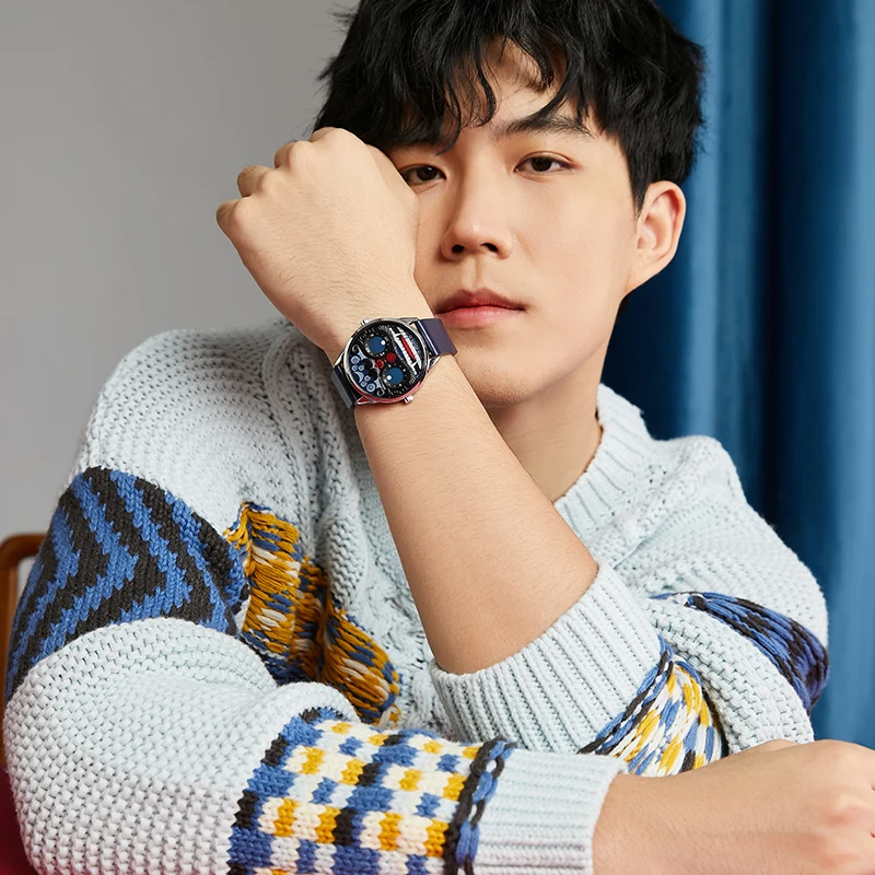 Abbylun 1363 relojes de cuarzo a la moda para hombre, diseño creativo, correa de cuero, reloj de pulsera deportivo informal resistente al agua para hombre, reloj para hombre