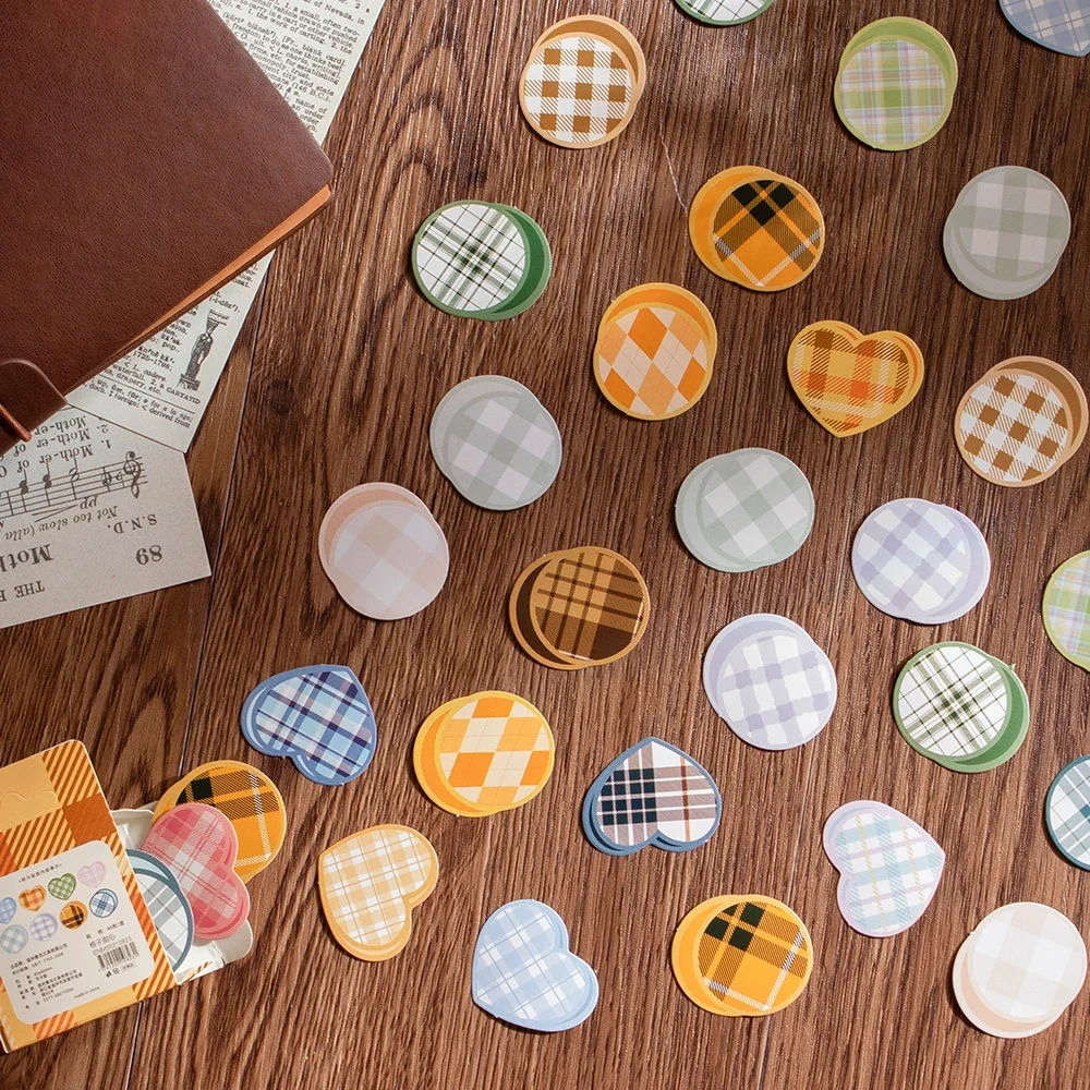 46pcs Mini Creative Retro Scrapbook Decoration Plaid Striped Heart Sticker Stationery For Kids Reward Handbook Diary Album Gift