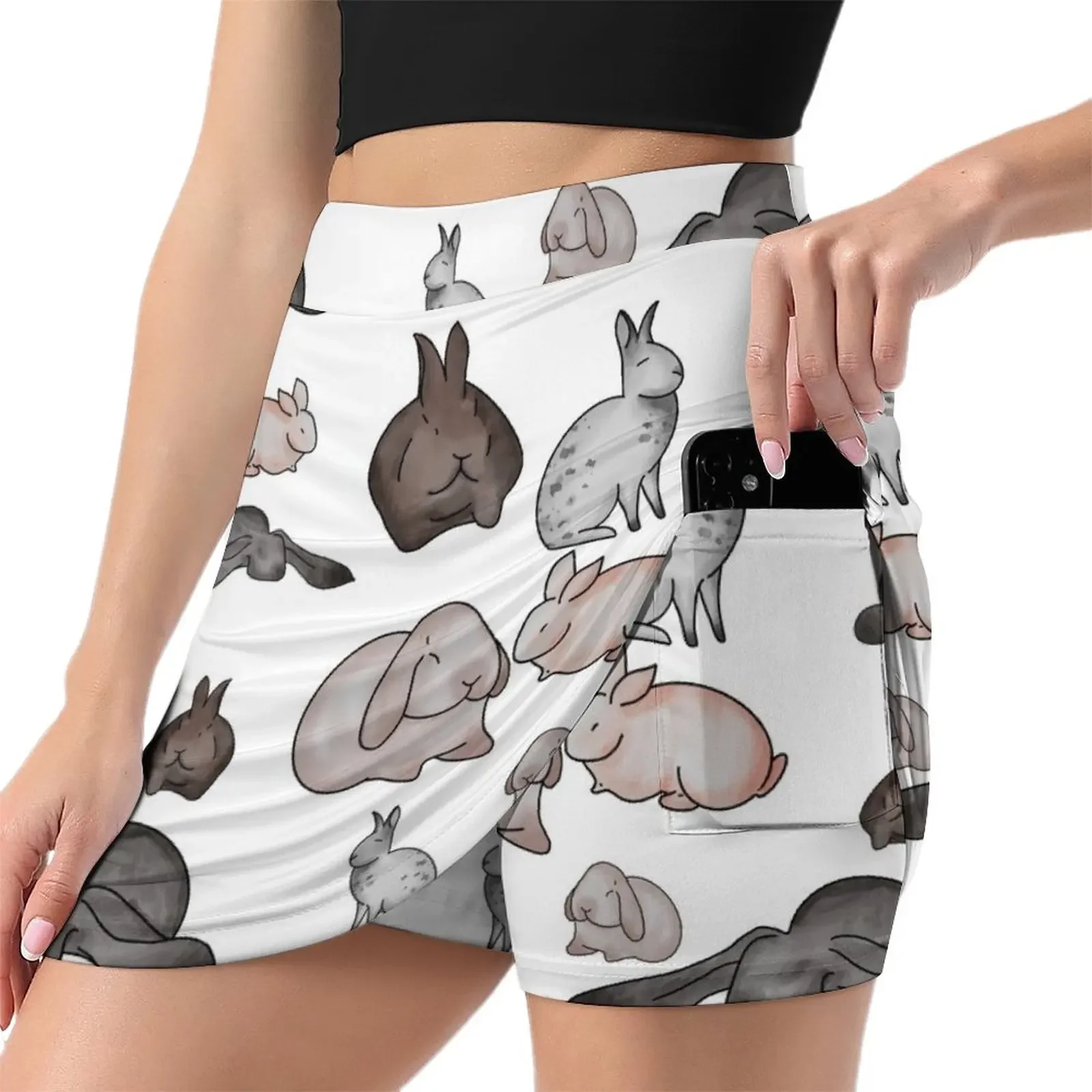 Natural Shades Watercolor Bunnies Mini Skirt 90s vintage clothes new in clothes Skort for women