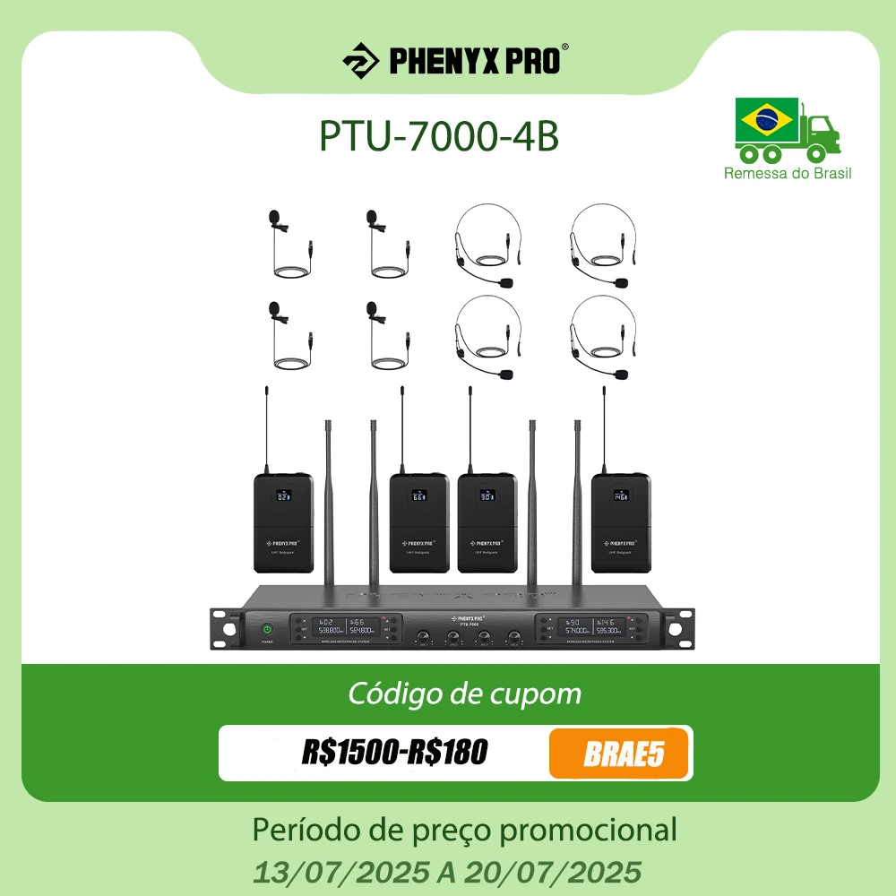 

Беспроводная микрофонная система Phenyx Pro, 4-канальная гарнитура, микрофонный набор, автоматическое покрытие сканирования, 100 м для церкви, сценических певцов, караоке