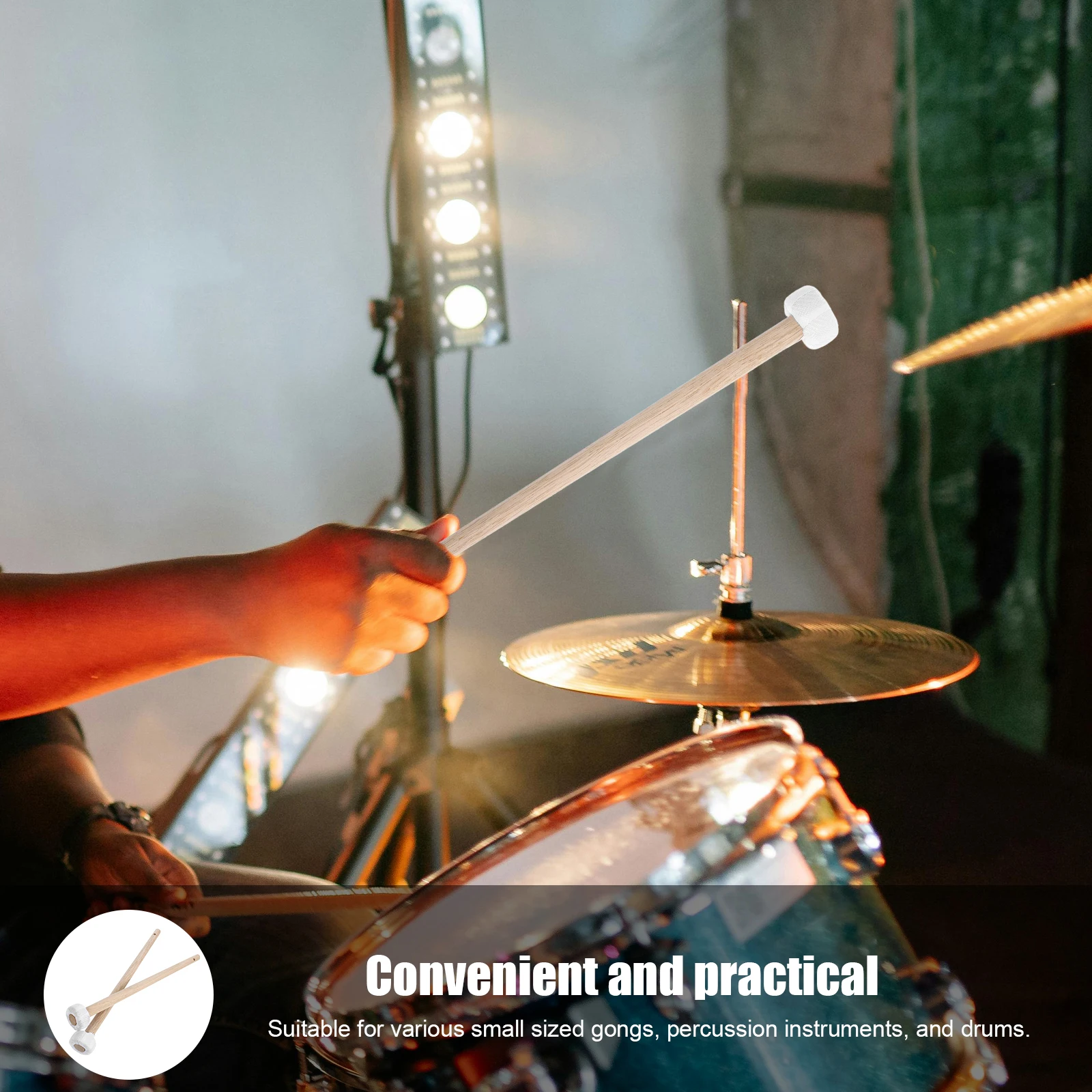 

2pcs Gong Drum Mallets Accessories Wooden Handle Cotton Head Percussion Instrument Parts Bass Drums Smooth Surface Comfortable