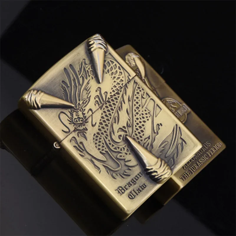 Kerosene Lighter Creative Bronze Long Carving Metal Windproof Cigarette Lighter Cigarette Accessories Men's Gift