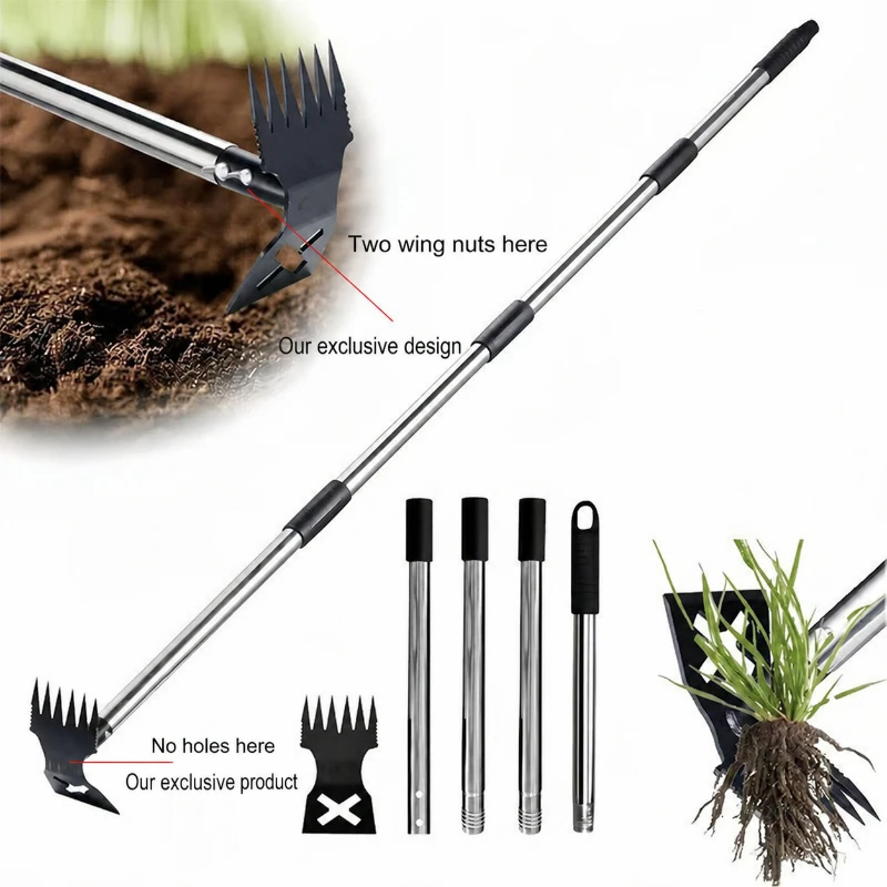 148cm Weed Puller Tools with Long Handle Manual Weeder Remover 2 in 1 Hand Weed Rake Garden Hoe for Patio Gardening Uprooting