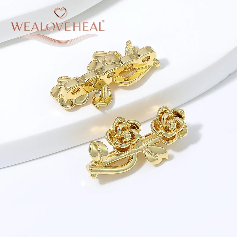 18K vergoldete Messing-Abstandsperlen in Rosenblüten- und Blattform, Mehrfachloch-Verbinder, DIY-Schmuckzubehör für die Herstellung von Perlenarmbändern und Halsketten – Detail 18