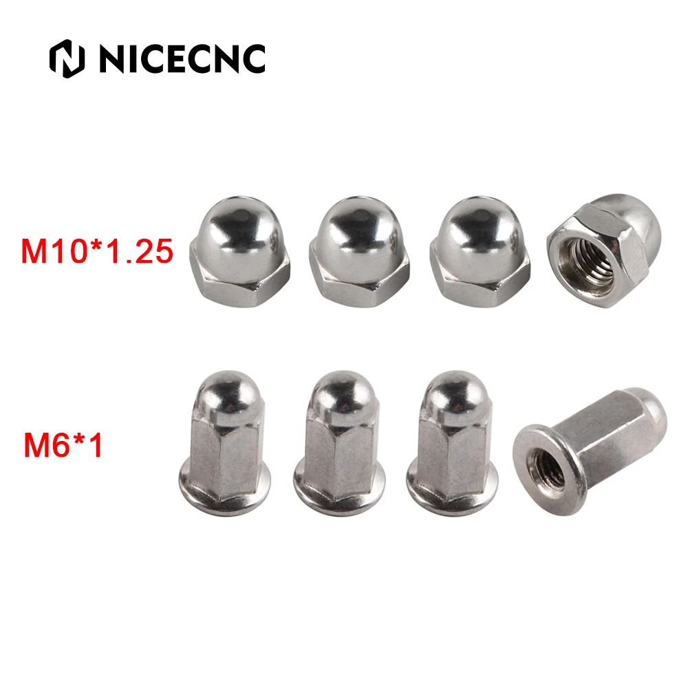 4x Universal Stahl M6x1 Eichelmutter Kuppelkopf Sechskantkappen für Honda Suzuki Yamaha Kawasaki Motorrad Blindmuttern M10x1,25