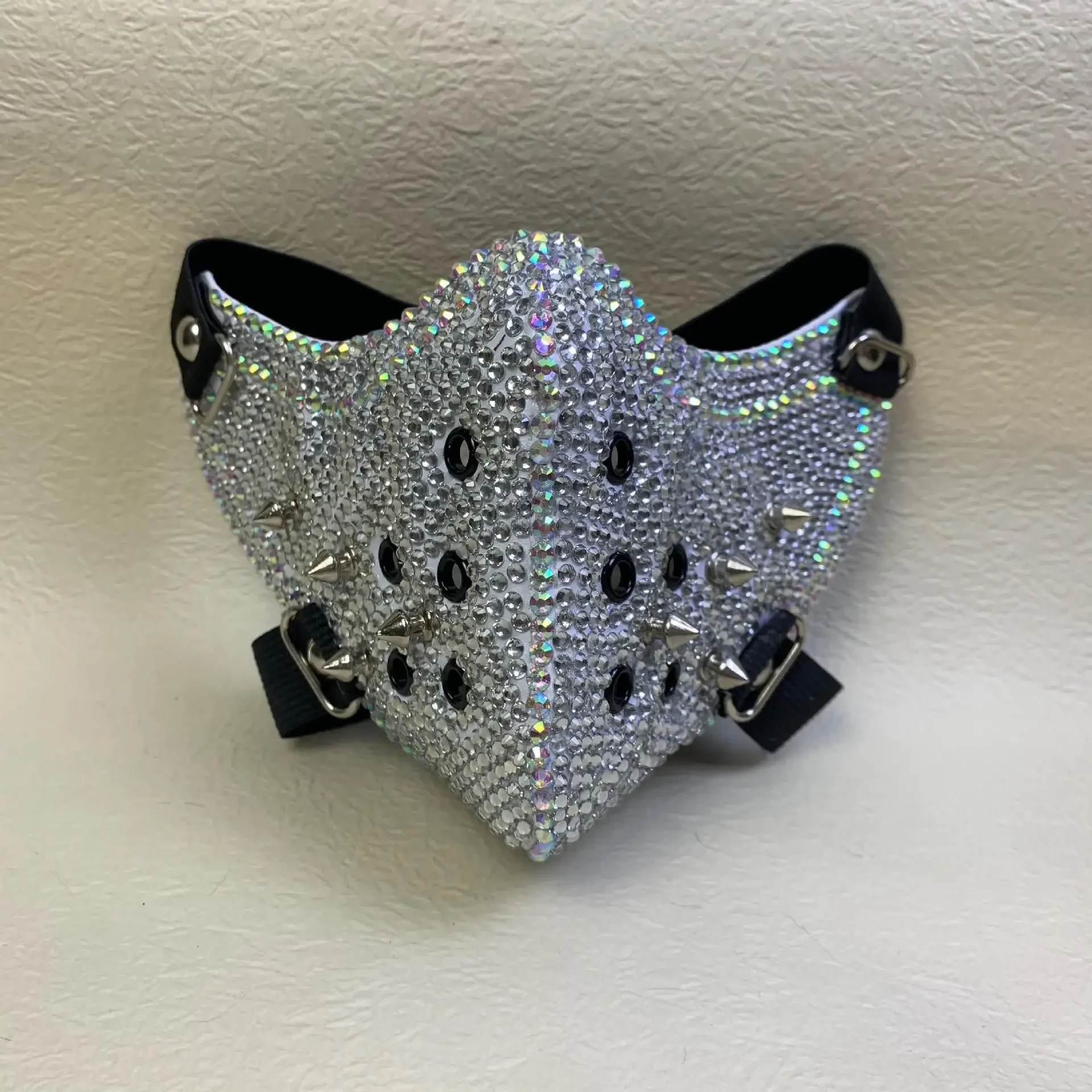 Punk Rock Style Diamond Mask Goth Teen Bike Ride Female Knight PU Diamond Mask Cosplay Rock Half Face Mask