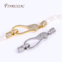 14X50MM 18K Real Gold Plated Luxury Cubic Zirconia Fastener Clasp Connectors For Pearl Necklace DIY Jewellery Making Supplies