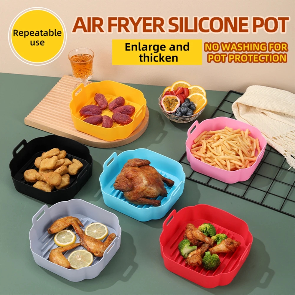 

20x20CM Air Fryer Baking Pan Silicone Square-shaped Air Fryer Liner Pad Baking Tray Non-stick