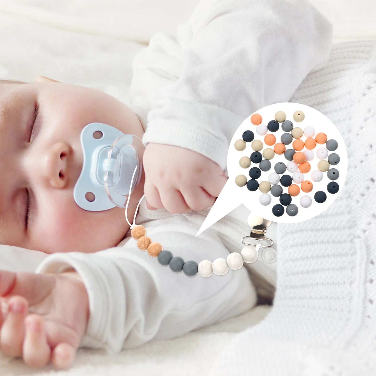 

50pcs Diy Baby Teething Beads Food Grade Silicone Chewable Pendant For Oral Stimulation Pacifier Soother Baby Teether