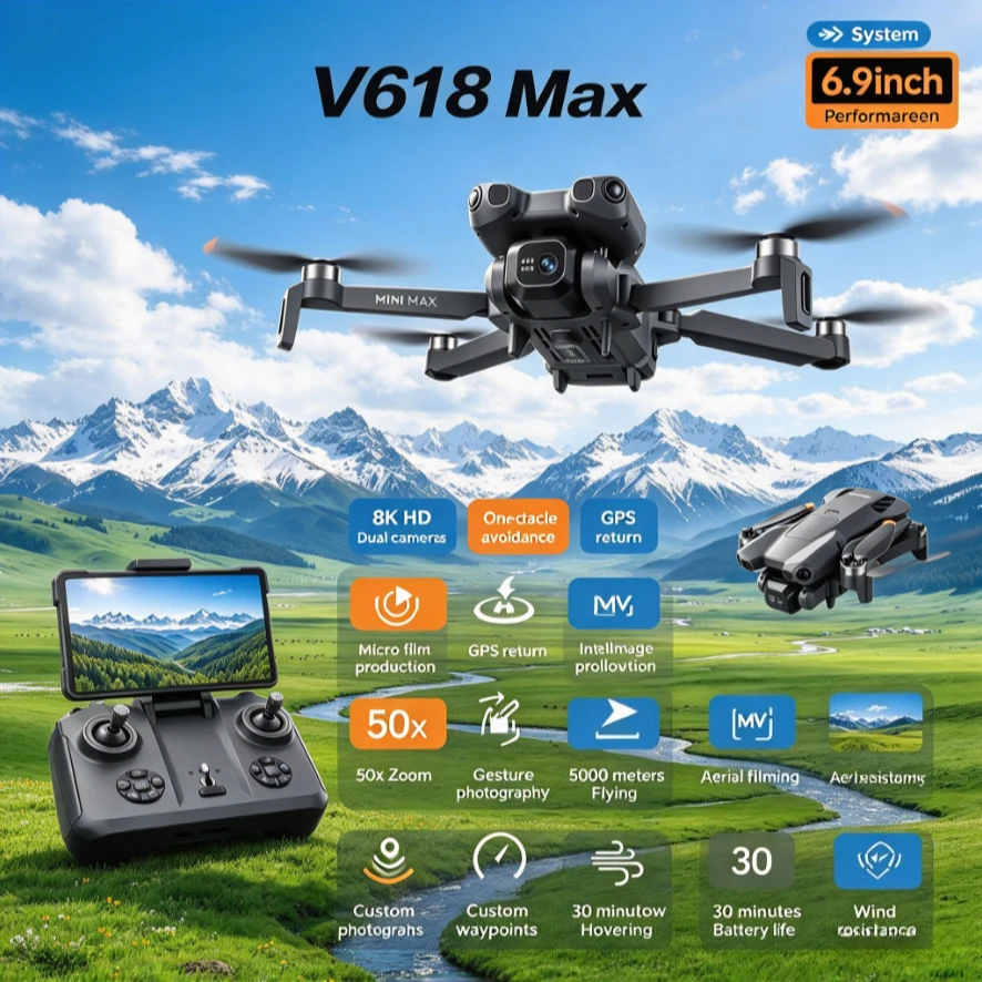 V618 MAX Foldable GPS Drone with 5G Transmission & Ultra-Clear Screen Remote for Outdoor Aerial Photography