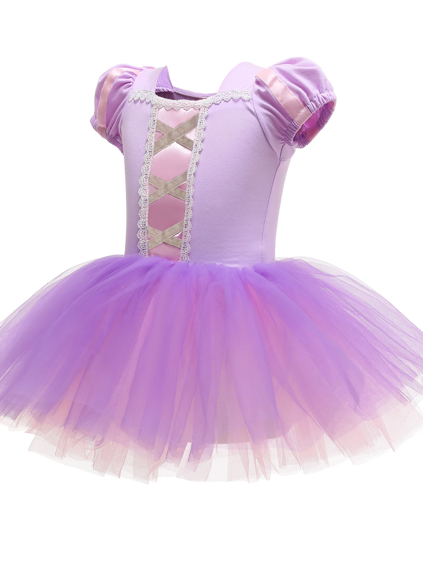 Girls Sparkly Tutu - Short sleeve stretch bodysuit with fluffy tulle skirt, mesh bodice embellishment - Comfy everyday and party