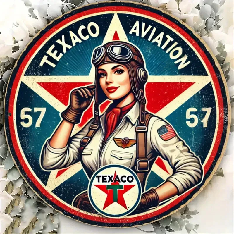 TEXACO AVIATION Aluminum Round Weatherproof Sign RETRO STYLE GARAGE MAN CAVE GAS Metal Sign
