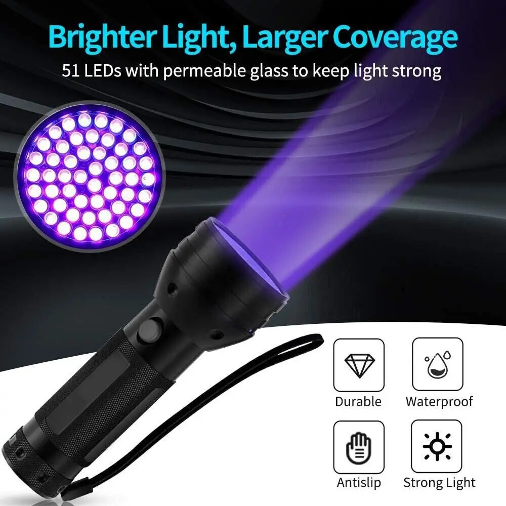 D5 51LED 395nM UV Ultra Violet Flashlight Blacklight Torch Light Camping Lamp Supplies edc Fishing High Power Flashlight Lantern