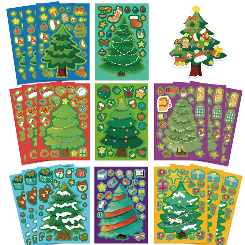 16PCS Toy Puzzle Stickers Christmas Tree Make A Face Stickers DIY Handicrafts Waterproof Stationery Stickers
