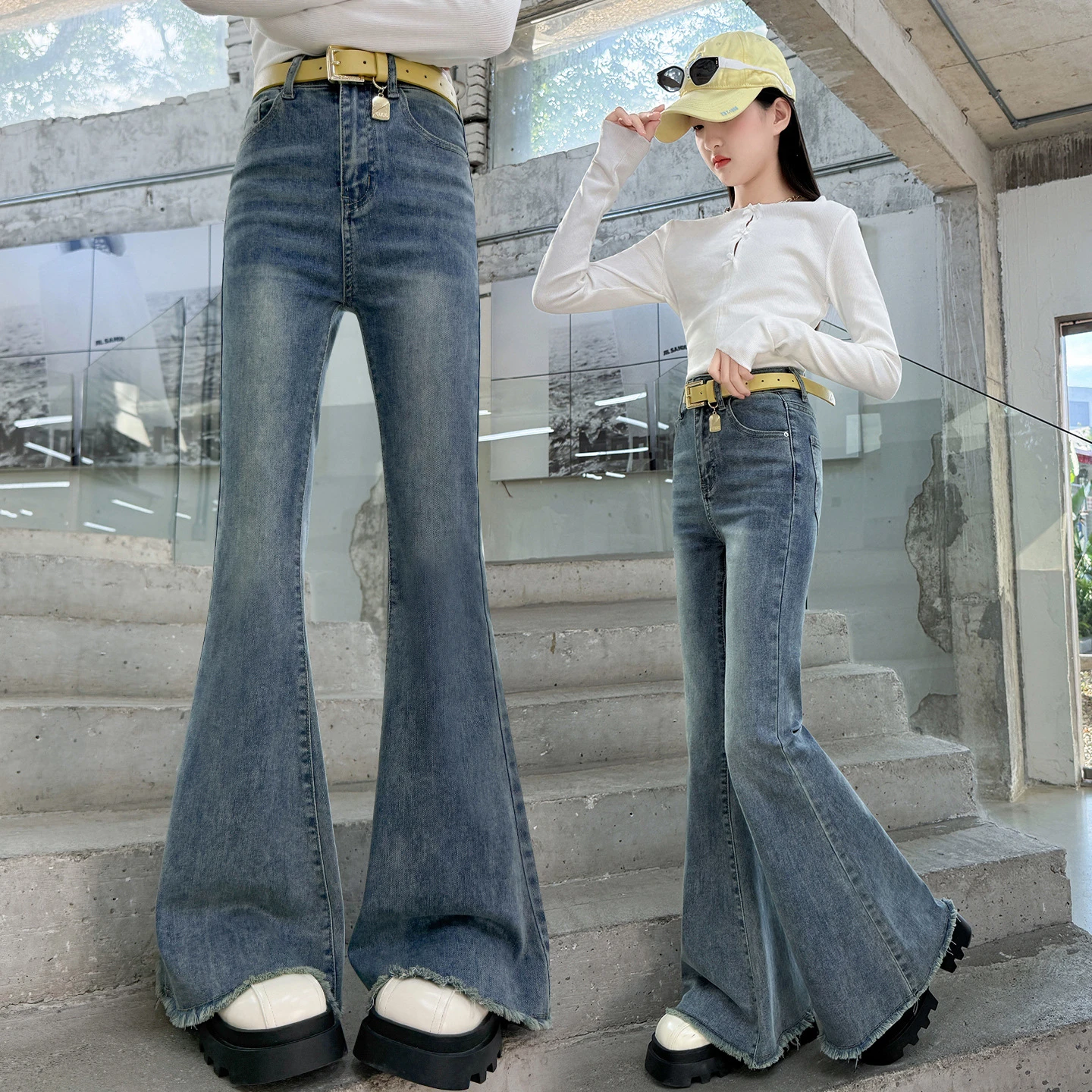 Girls Fashion Bootcut Jeans with Burr Edge for Kids Vintage Flare Denim Pants 2026 New Autumn Teenage Girls Slim Fit Trousers