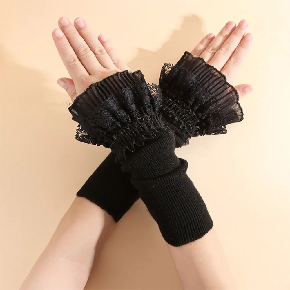 Vintage Lace Ruffles Lace Sleeves Knitted Lace Elastic Arm Arm Covers Long Elastic Lolita Cuffs for Women