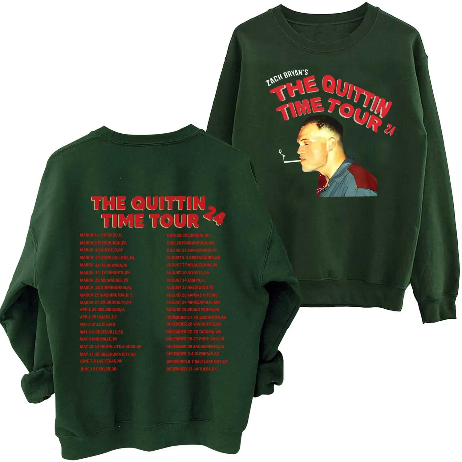 Zach Bryan The Quittin Time Tour 2024 Sweatshirt Harajuku Hip Hop Round Neck Long Sleeve Oversized Hoodie Fans Gift