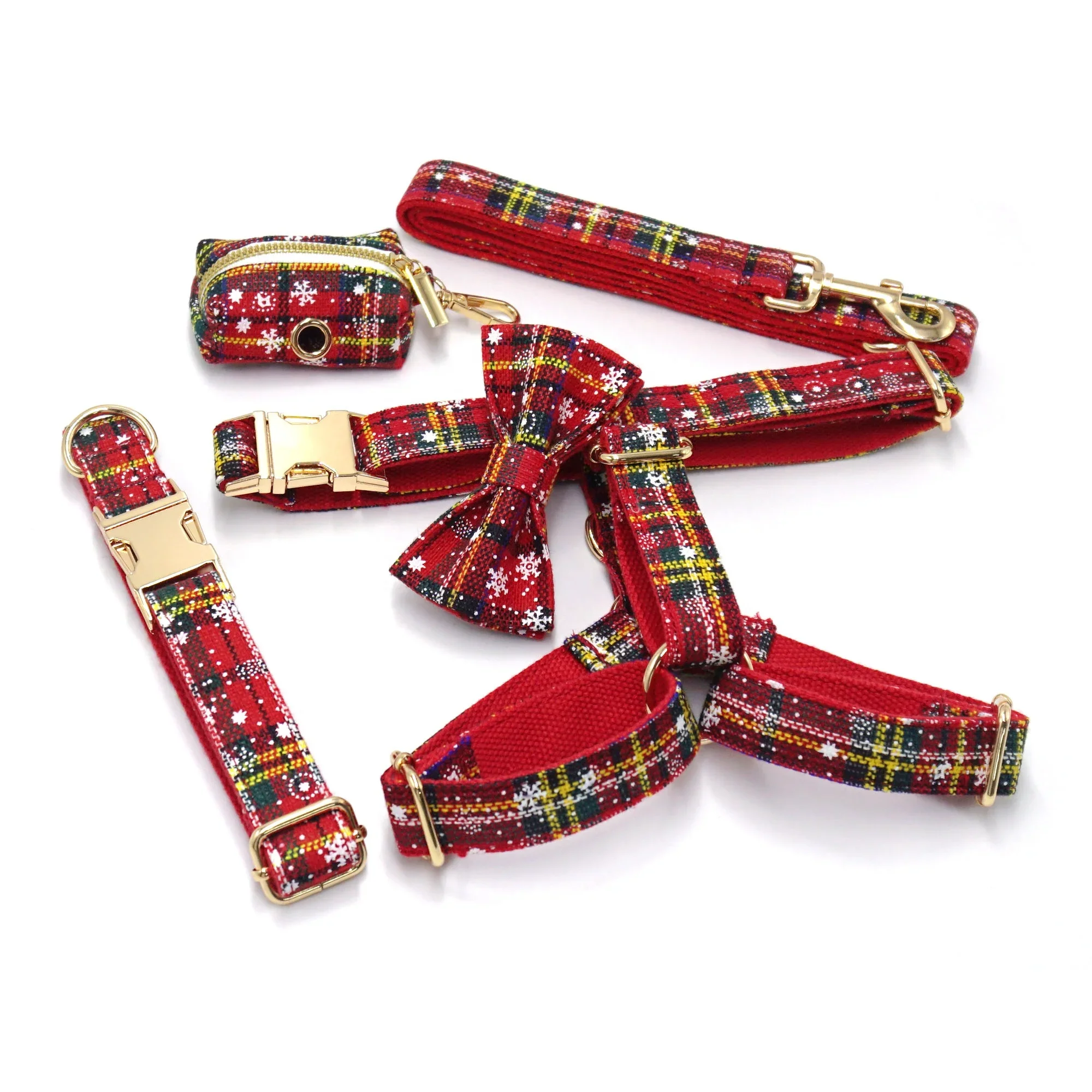 

New Arrive Christmas Style Dog Harness Set Luxury Five In One Velvet Dog Harness Custom Design Dog Harness And Leash