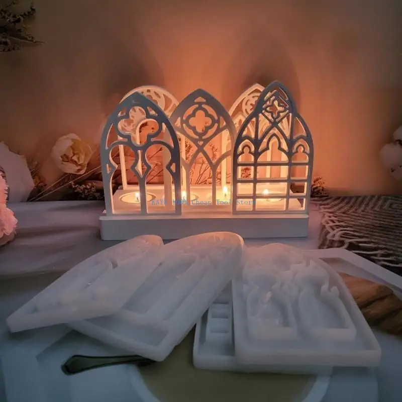 

G6KA 5pcs Candlesticks Silicone Molds Gothic House Holder Castings Molds