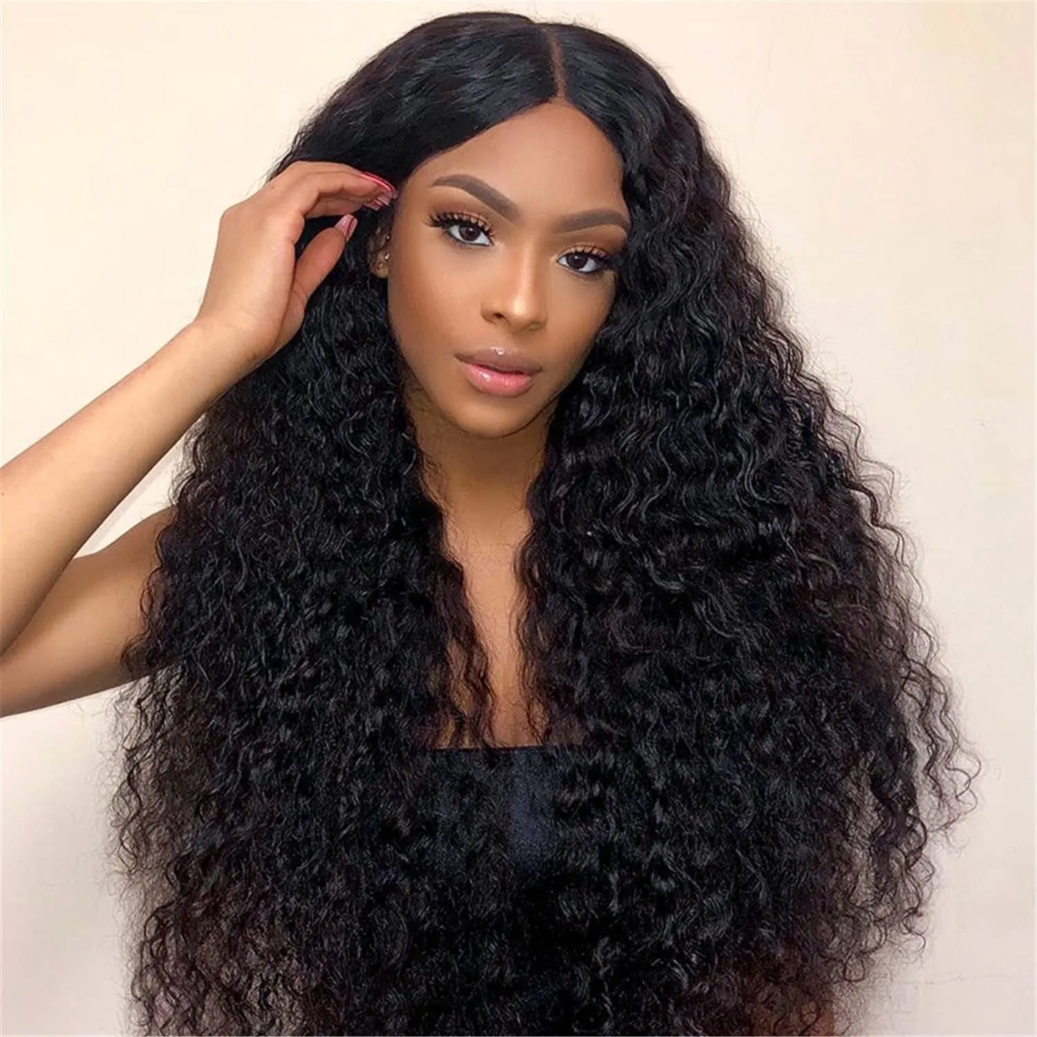 Natural Black 180 Density 13x6 HD Lace Forehead Wig Deep Wave 22 40 Inch Transparent Human Hair Curly High Quality Women  Wig