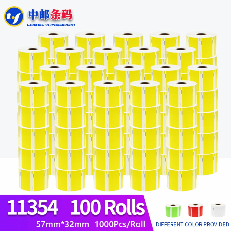 

100 Rolls Dymo Compatible Yellow 11354 Label 57mm*32mm 1000Pcs for LabelWriter 400 450 450Turbo Printer Seiko SLP 440 450