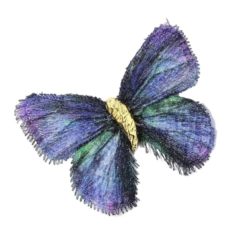 3XUA Exquisite Embroidered Butterfly Brooch Pin Gradient Breastpin for Women Fashionable Corsage and Clothing Accessories