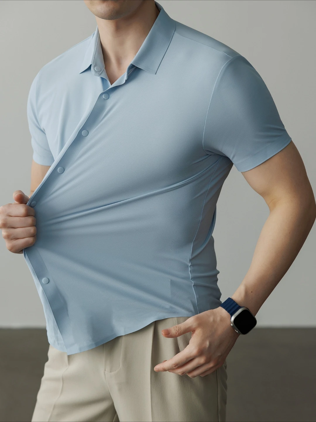 Men's 4-Way Performance Stretch Short Sleeve Shirt Slim Fit Quick Dry Cooling Athletic Polo Casual Button Down Business Top