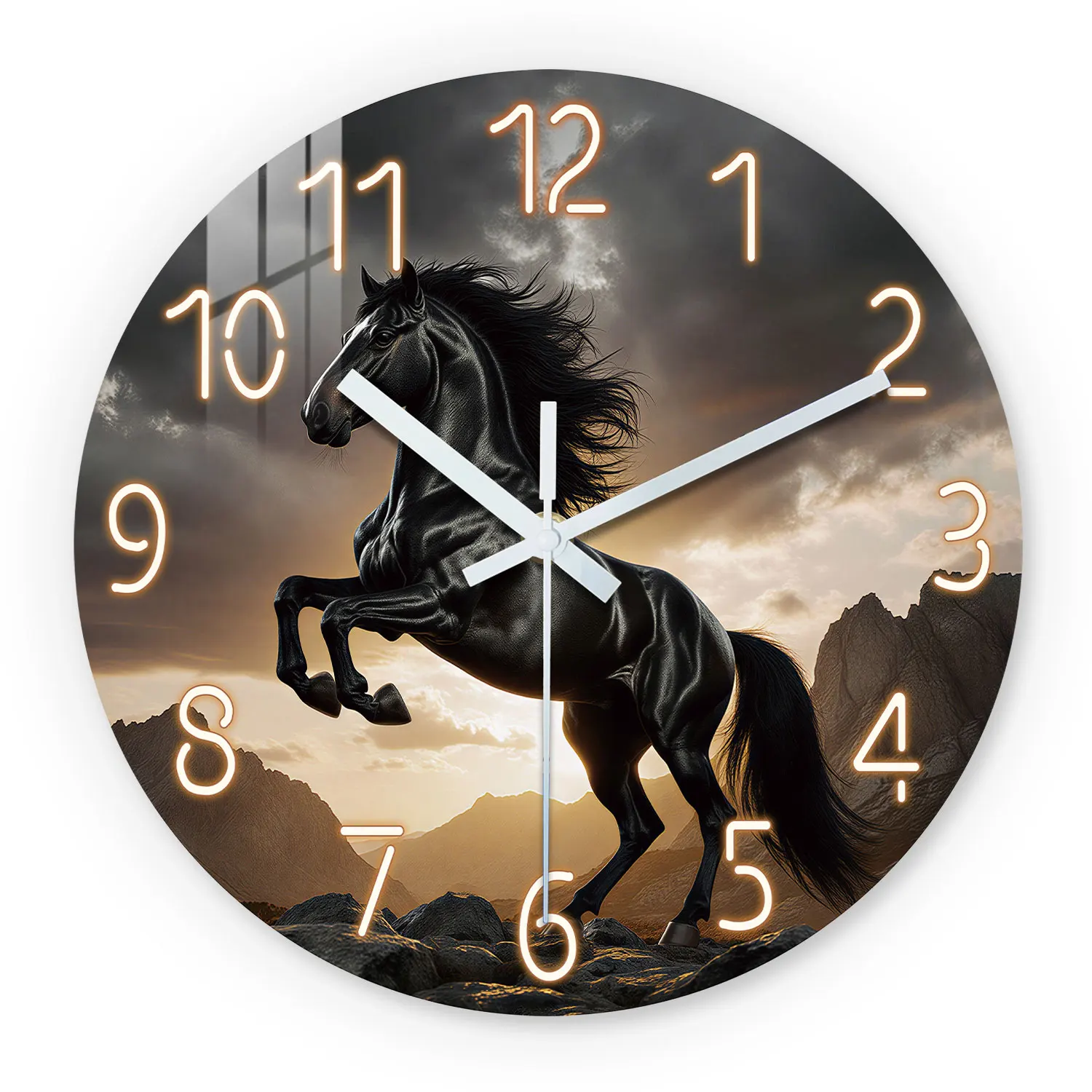 Horse and Sunset Pattern Wooden Wall Clock, 10-24inch Silent Wall Clocks, Aa Battery Powered, Suitable for Living Room, Bedroom, Office, (Batteries Not Included) (Mother's Day, Easter, April Fool's Day)
