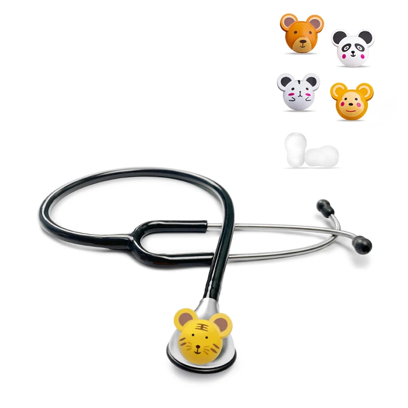 Black Colors Medical Cute Animal Cartoon Single Sided Head Pediatric Cardiology Nursing Stethoscope For Kids and Young Children